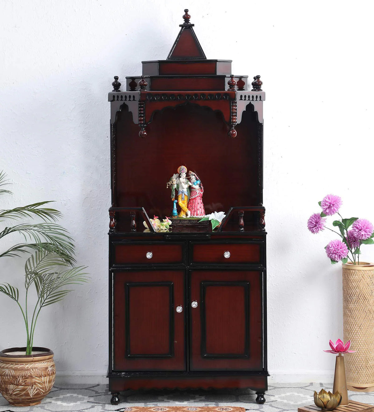 Large Sized Handmade Solid Wood Home Temple In Brown