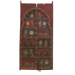 Indian Vintage Antique Hand Painted Reclaimed Wood Door Panel 92