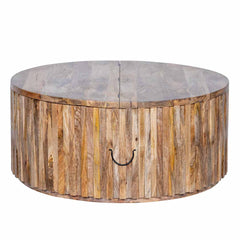 Hand Carved Solid Wood Round Coffee Table With Storage C2