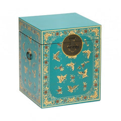 Golden Dragon Oriental Painted Solid Wood Decorated Blue Chest 45x45x50cm