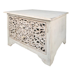 Indian Hand Carved 2 Drawers Solid Wood Bedside Table 03