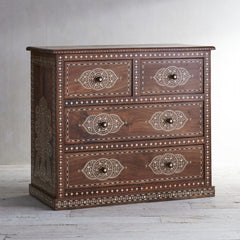 Meera Teak Rich Bone Inlay Chest of 4 Drawer Dresser