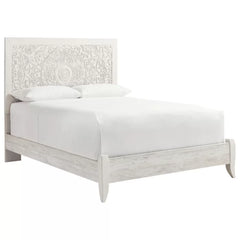 Urban Loft Handmade Solid Mango Wood Carved Bed Frame White