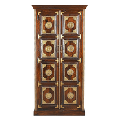Hand Carved Solid Wooden With Brass Accents Cupboard Wardrobe D131