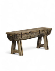 Indian Hand Carved Reclaimed Wood Bench B7