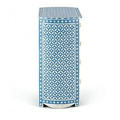 Maaya Bone inlay Blue Floral Chest of 4 Drawers Tallboy Bedside Table