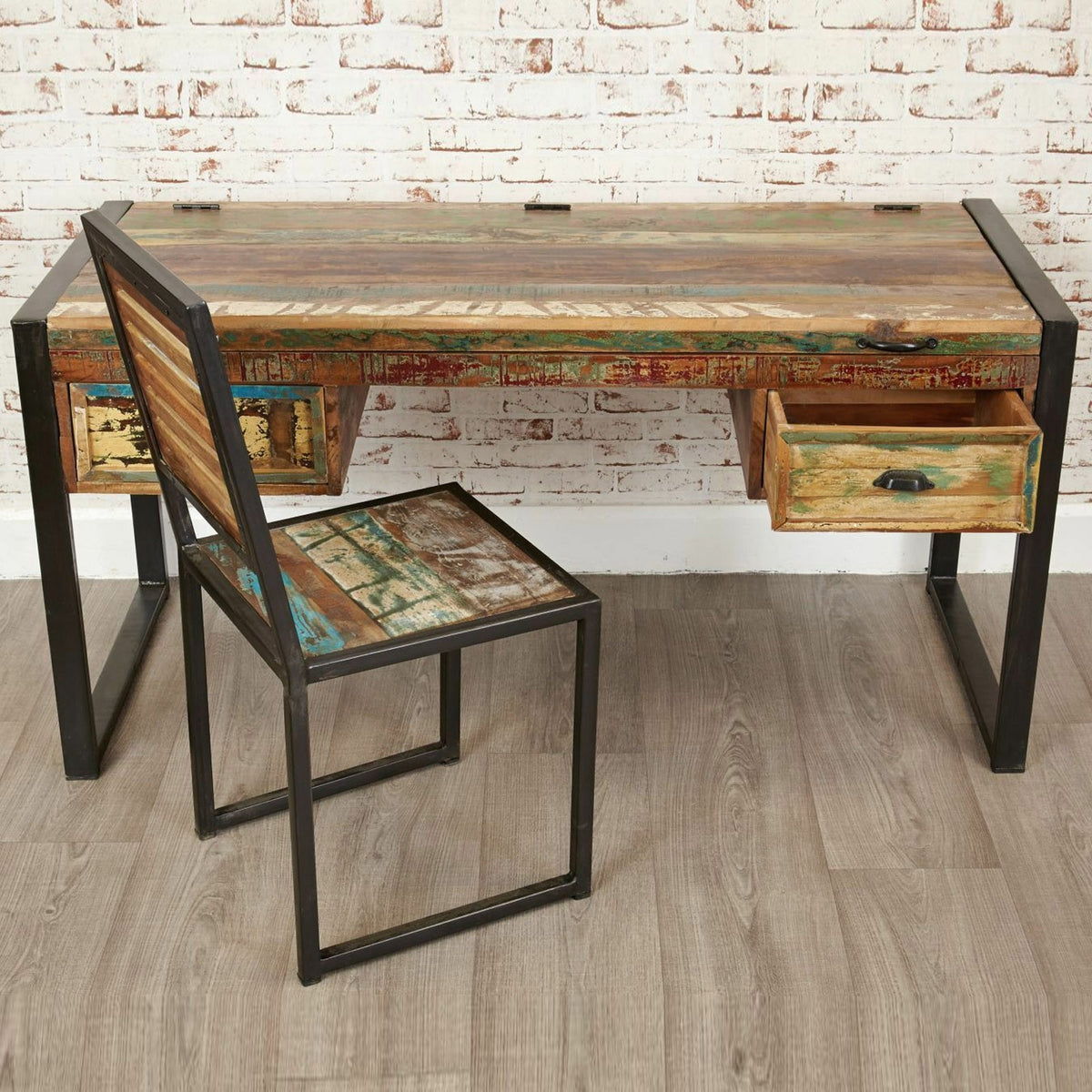 Aspen Reclaimed Wood Industrial Study Desk Hall Table 150cm