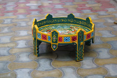 Indian Hand Painted Solid Wood Chakki Grinder Coffee Table C138