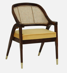 The Gileteen Chandigarh Wooden Rattan Arm Chair for Dining & Living Room Walnut