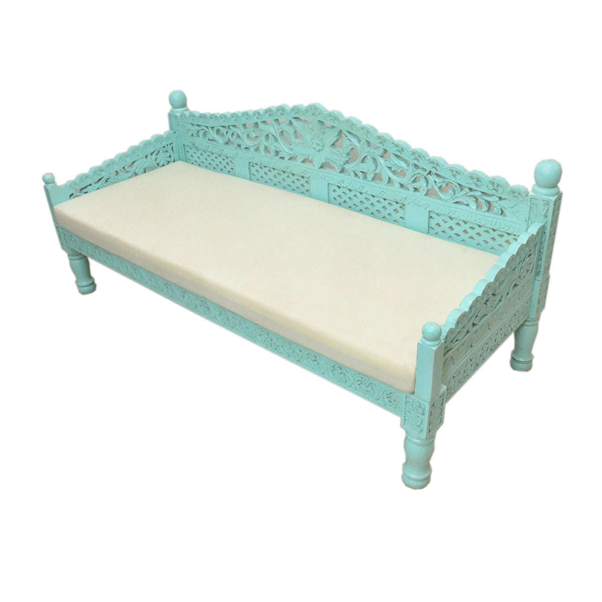 Mughal Garden Hand Carved Balinese Daybed Turquoise L