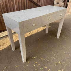 Maaya Bone Inlay Console Hall Table White Floral 100x40x80cm