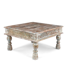 Takhat Indian Salvage Reclaimed Wood Hand Carved Coffee Table C58