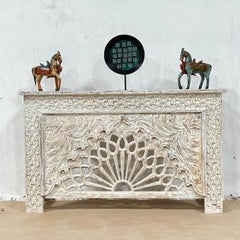 Indian Handmade Carved Solid Hard Wood Oriental Style Console Hall Table 150x40x90Cm