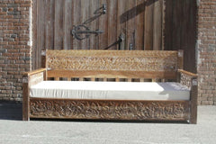 Mughal Garden Hand Carved Rustic Floral Daybed Limewash