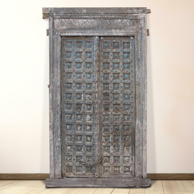 Indian Vintage Antique Hand Carved Reclaimed Wood Door 16