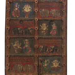 Indian Vintage Antique Hand Painted Reclaimed Wood Door Panel 92