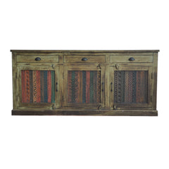 Rainbow Reclaimed Wood Carved Panel Solid Large Sideboard Buffet