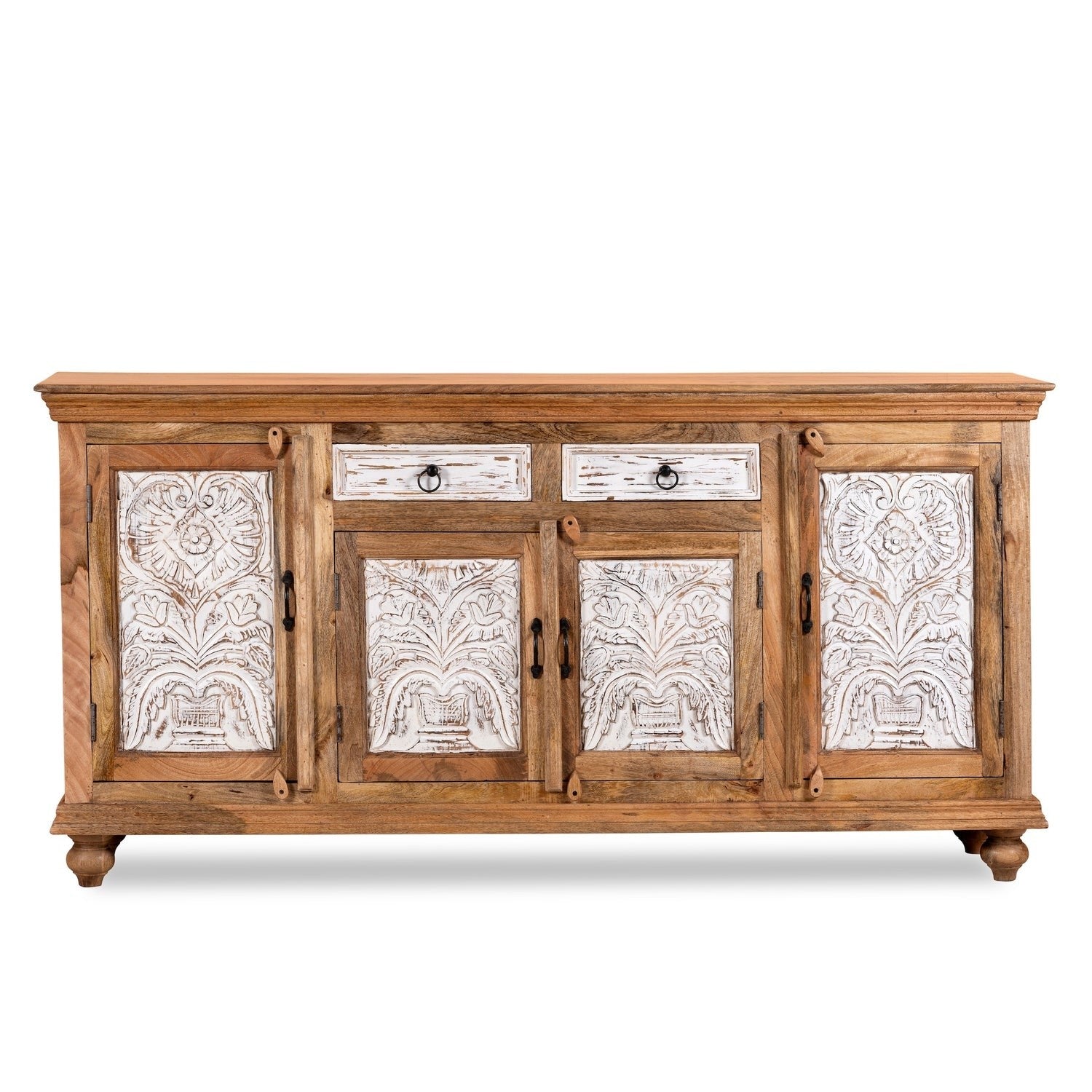 Kalah Hand Carved Solid Wooden Sideboard Buffet Natural 90x180x40cm KLA0154  -  