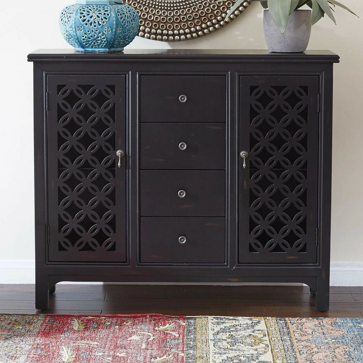 Hand Carved JALI Door Solid wood Sideboard Black