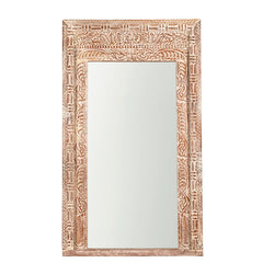 Carved Oasis Hand Carved Mango Wood Leaf Carving Large Sized Mirror Frame Distressed White