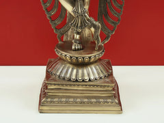 Indian Lord Krishna Playing Flute Under a Tree Brass Statue