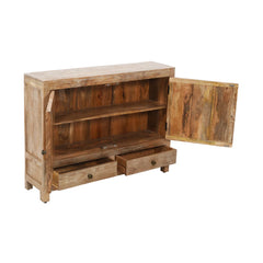Indian Handmade Solid Wood 2 Drawers & Door Carved Cabinet