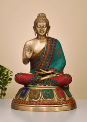 Indian Lord Gautam Buddha Tibetan Buddhist Buddha In Brass Statue with Inlay Work