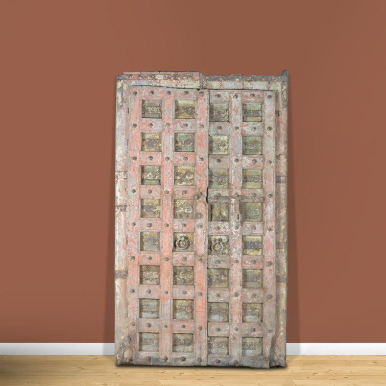 Indian Vintage Antique Hand Carved Reclaimed Wood Door Panel 93