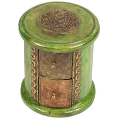 Embossed Antique Brass work Drawer Round Brass Work Green