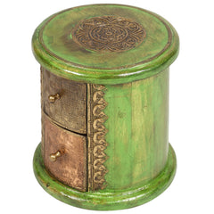 Embossed Antique Brass work Drawer Round Brass Work Green