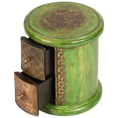 Embossed Antique Brass work Drawer Round Brass Work Green