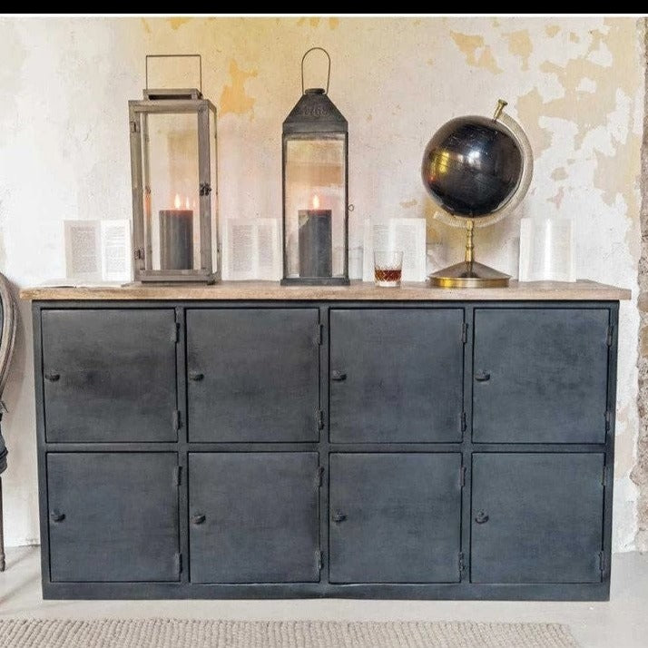 Metal Factory Industrial Indian Solid Wood Buffet Sideboard With 8 Drawers