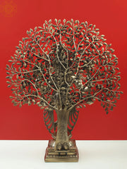 Indian Lord Krishna Playing Flute Under a Tree Brass Statue