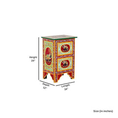 Pandora Hand Painted Indian Solid Wood Bedside Table Multicolour