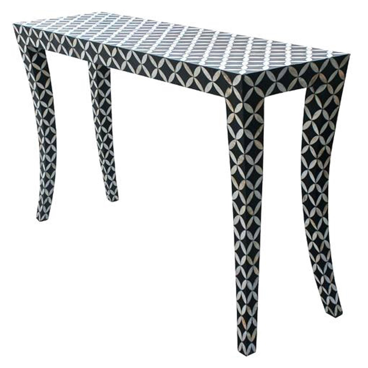 MAAYA Bone Inlay Solidwood Console Hall Table Geometric Pattern