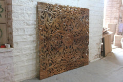 Dynasty Carved Wooden Wall Panel Bed Head Board Bedhead Natural