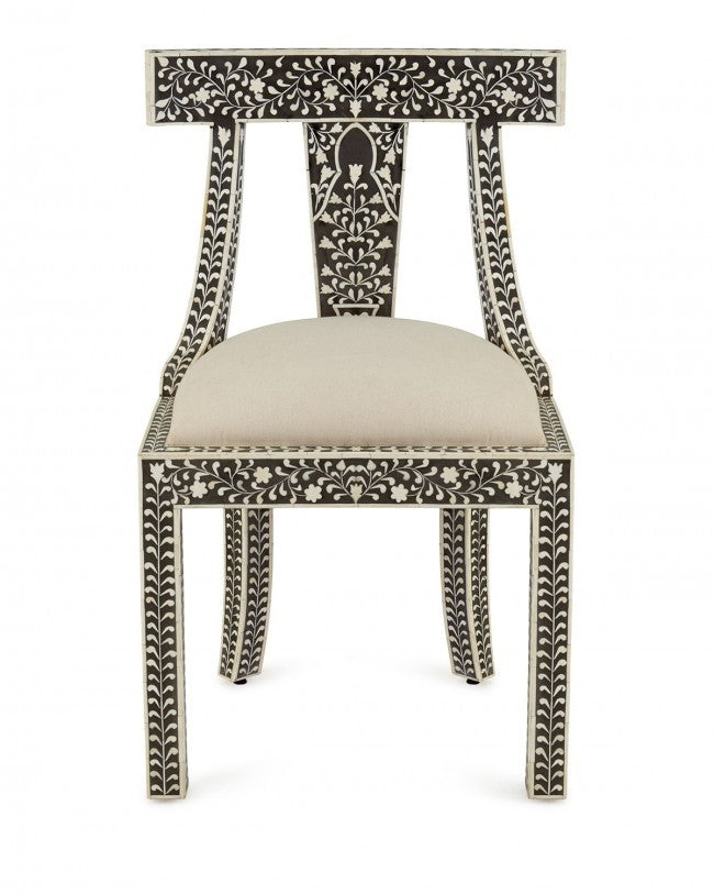 Maaya Bone Inlay Seating Chair White Black Floral Pattern