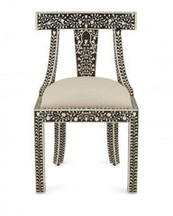 Maaya Bone Inlay Seating Chair White Black Floral Pattern