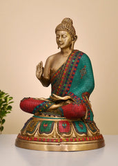 Indian Lord Gautam Buddha Tibetan Buddhist Buddha In Brass Statue with Inlay Work