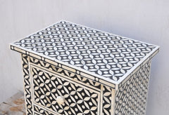 Maaya Bone Inlay Bedside Cabinet Table Black Geometric