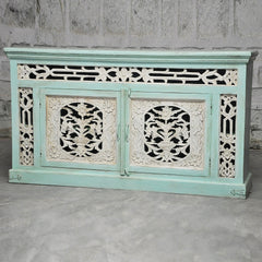 Jali Carved Solid wood Sideboard TURQUOISE