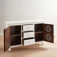 Jali Hand Carved Solid wood Sideboard White 1.4m