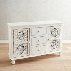 Jali Hand Carved Solid wood Sideboard White 1.4m