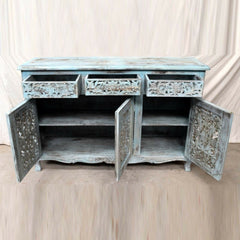 Jali Hand Carved Solid wood sideboard Rustic Blue