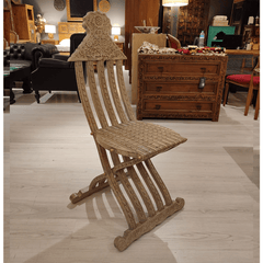 Antique Indian Hand Carved Solid Wood Foldable Chair 01