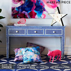 MAAYA Bone Inlay Wooden 3 Drawers Hall Table Blue