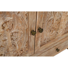 Indian Handmade Solid Wood 2 Drawers & Door Carved Cabinet