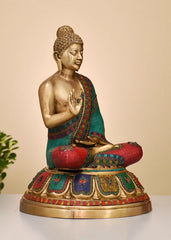 Indian Lord Gautam Buddha Tibetan Buddhist Buddha In Brass Statue with Inlay Work