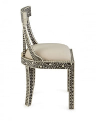 Maaya Bone Inlay Seating Chair White Black Floral Pattern