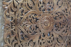 Dynasty Carved Wooden Wall Panel Bed Head Board Bedhead Natural